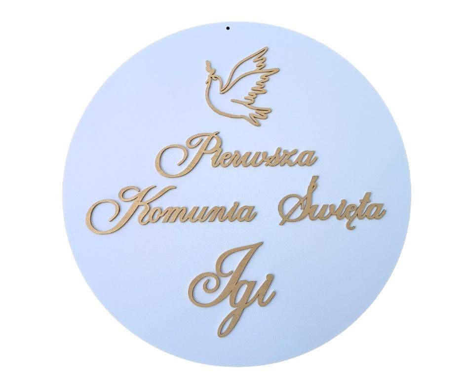 Koło Komunia Święta z imieniem Biel + Złoty Średnica do wyboru